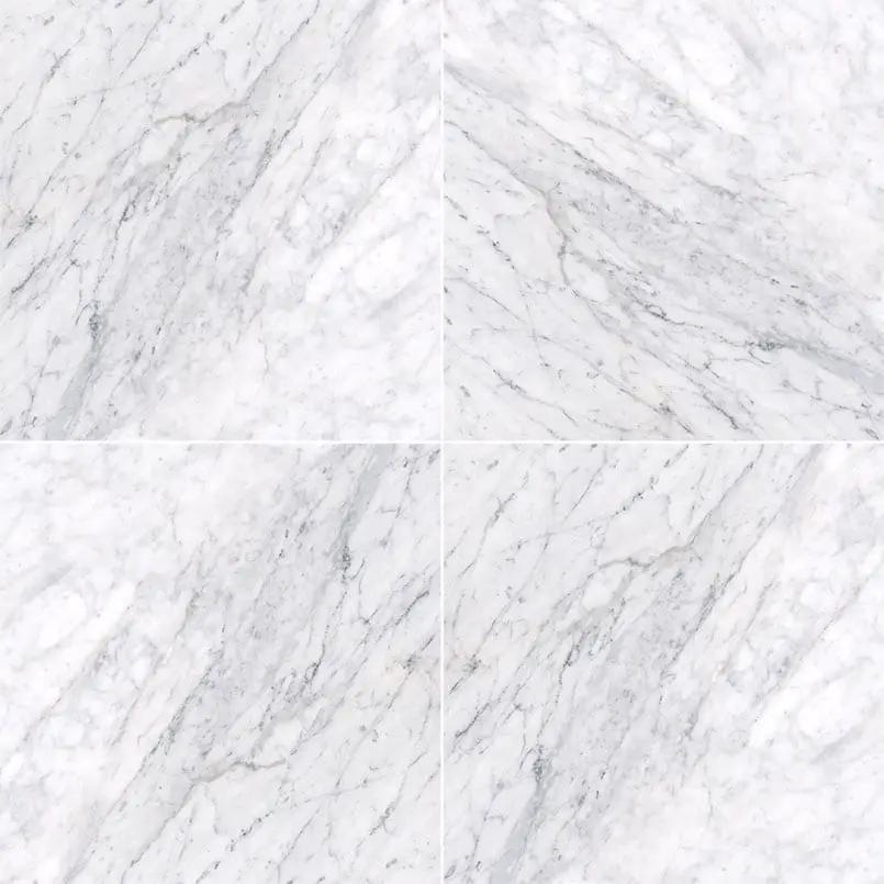 Carrara White Polished Marble Tiles 18x18 close up