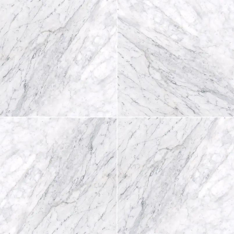 Carrara White Polished Marble Tiles 18x18 close up