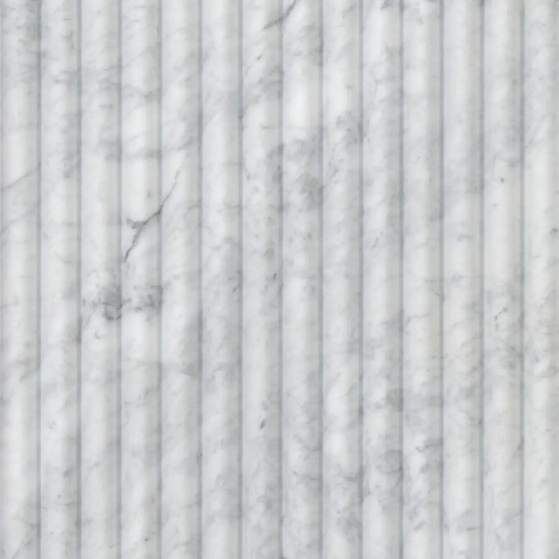 Carrara White Milano Ribbo 12x24 Honed Marble Mosaics close up