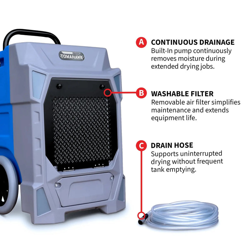 190 Pint Commercial Industrial Dehumidifier 7,000 ft² Rated LGR Integrated Pump Drain Hose by Tomahawk Power