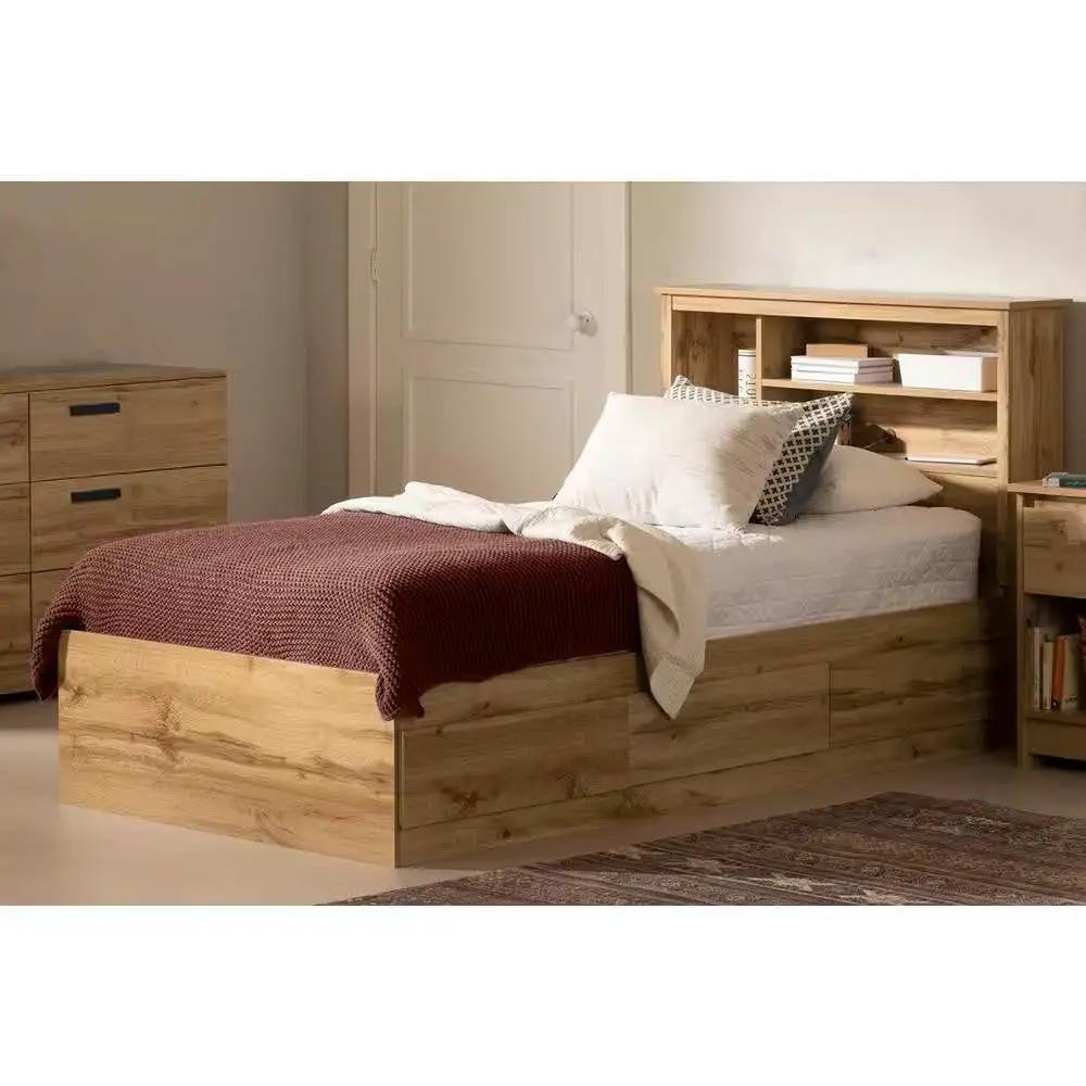 Twin size Modern Scandinavian Style Bookcase Headboard in Oak Wood Finish by HomePacific