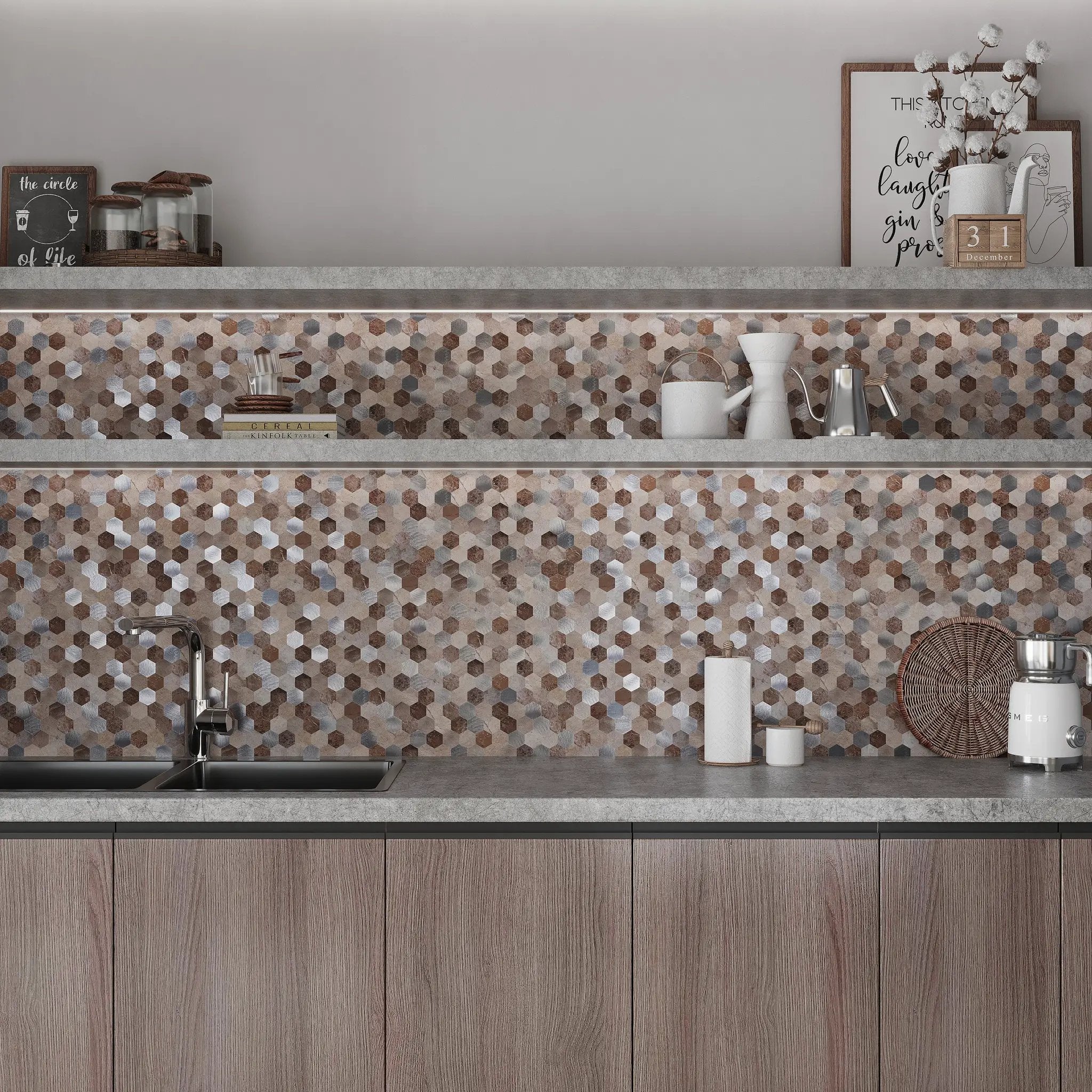 Beige 11x11 Honed Hexagon PVC Peel & Stick Tile (10 pack, 8.79 sq ft/case) by Apollo Tile