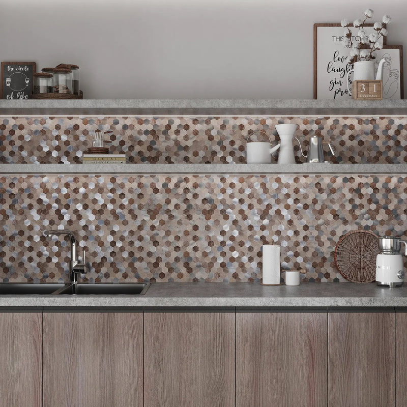 Beige 11x11 Honed Hexagon PVC Peel & Stick Tile (10 pack, 8.79 sq ft/case) by Apollo Tile