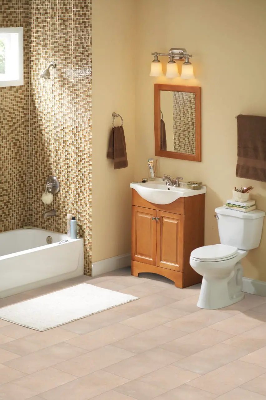 Crema Marfil Polished Pattern Marble Mosaics in a finished room
