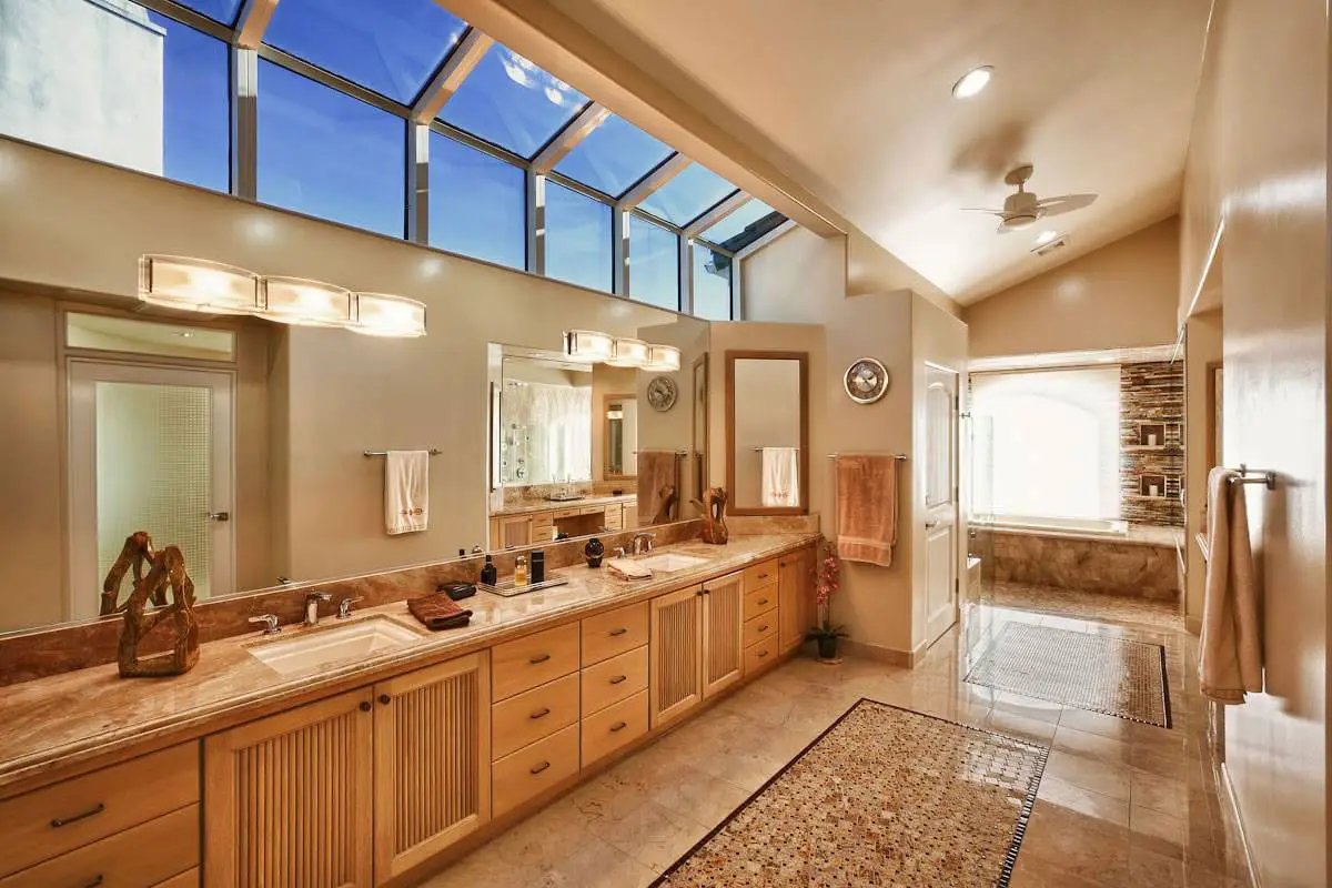 Crema Marfil Polished Marble Tiles 12x24 in a finished room