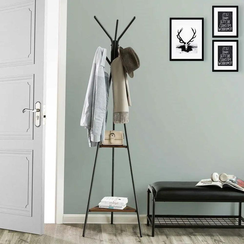 Modern Coat Rack with Matte Black Metal Frame and 2 Shelves by HomePacific