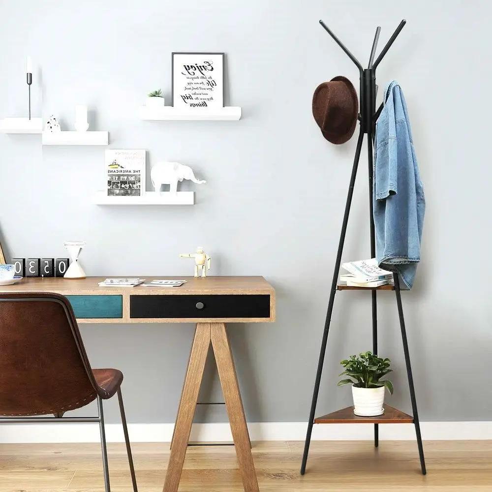 Modern Coat Rack with Matte Black Metal Frame and 2 Shelves by HomePacific