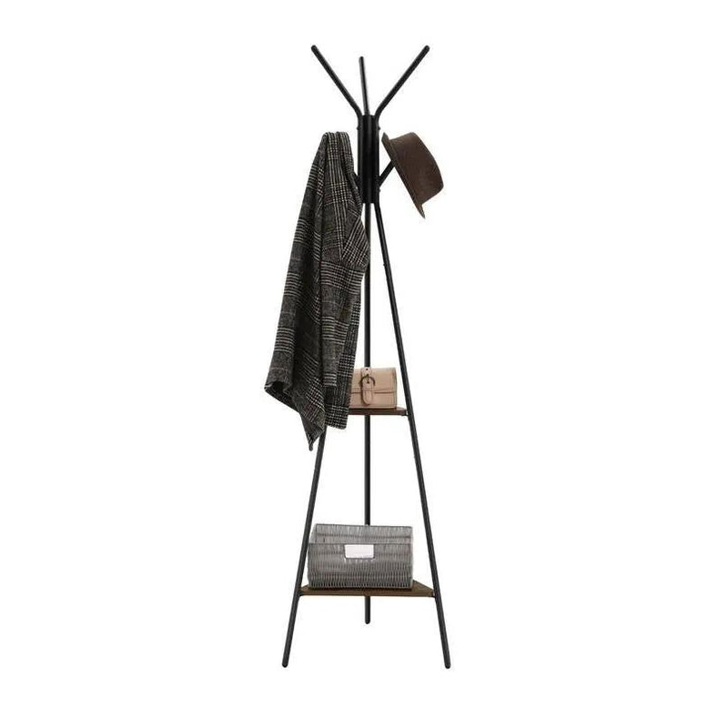Modern Coat Rack with Matte Black Metal Frame and 2 Shelves by HomePacific
