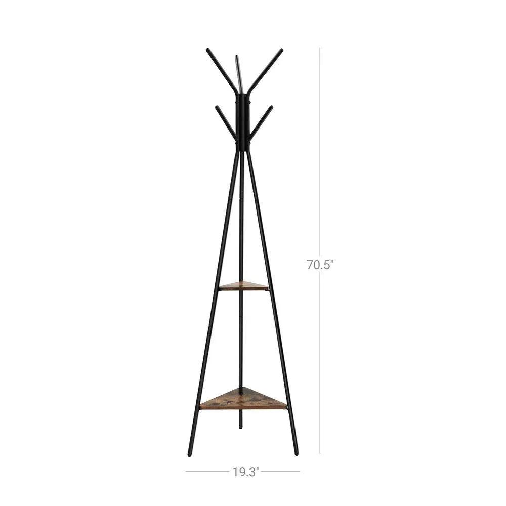 Modern Coat Rack with Matte Black Metal Frame and 2 Shelves by HomePacific