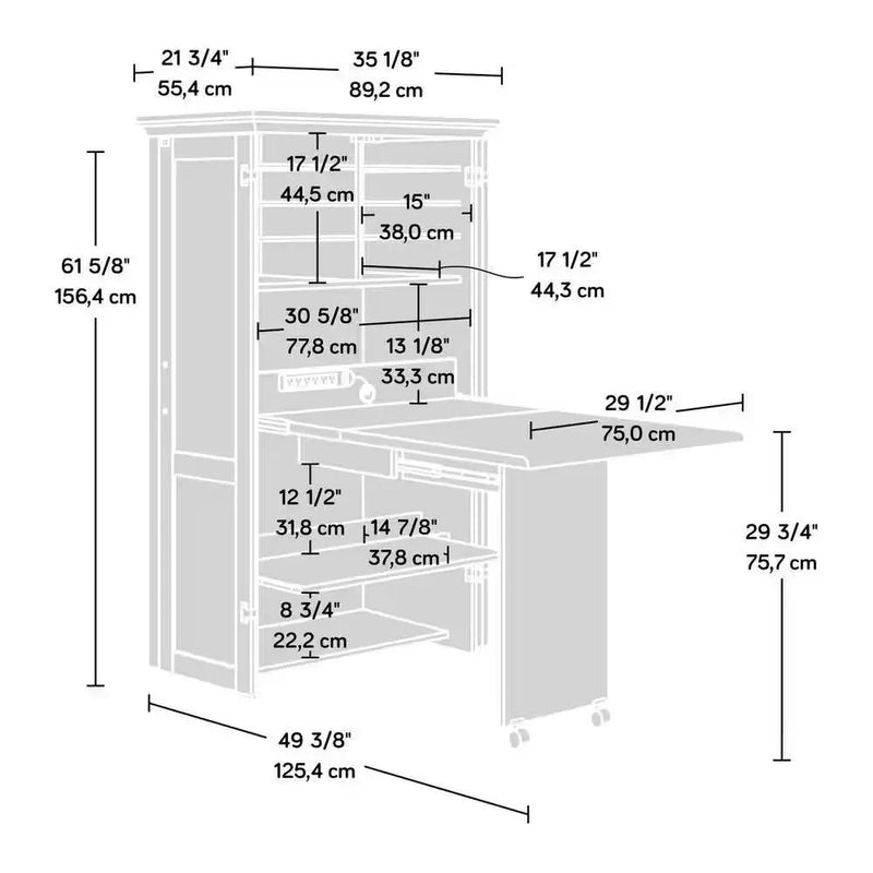 Drop Leaf Computer Desk Craft Table Armoire in Oak Wood Finish - Made in USA by HomePacific