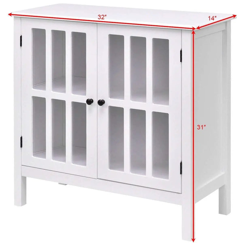 White Wood Bathroom Storage Floor Cabinet with Glass Doors by HomePacific