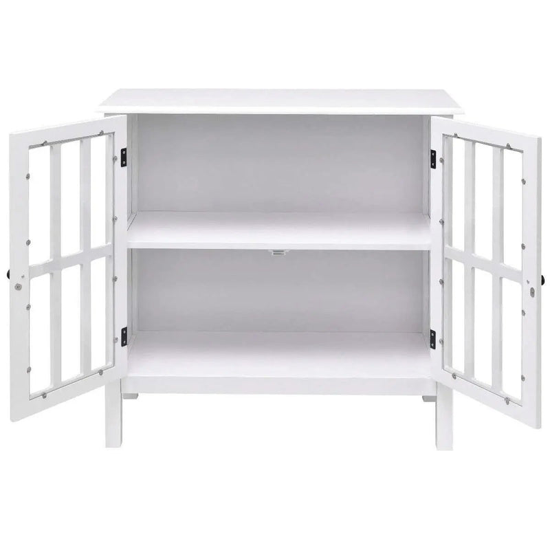 White Wood Bathroom Storage Floor Cabinet with Glass Doors by HomePacific