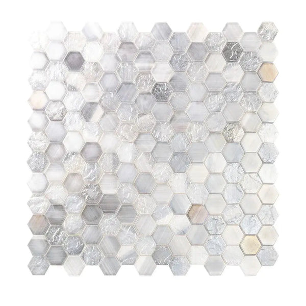 Grey 12x12 Matte Hexagon Glass Mosaic Tile (10 pack, 9.6 sq ft/case)