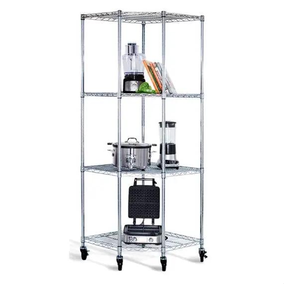 Heavy Duty 4-Tier Corner Storage Rack Shelving Unit with Casters by HomePacific