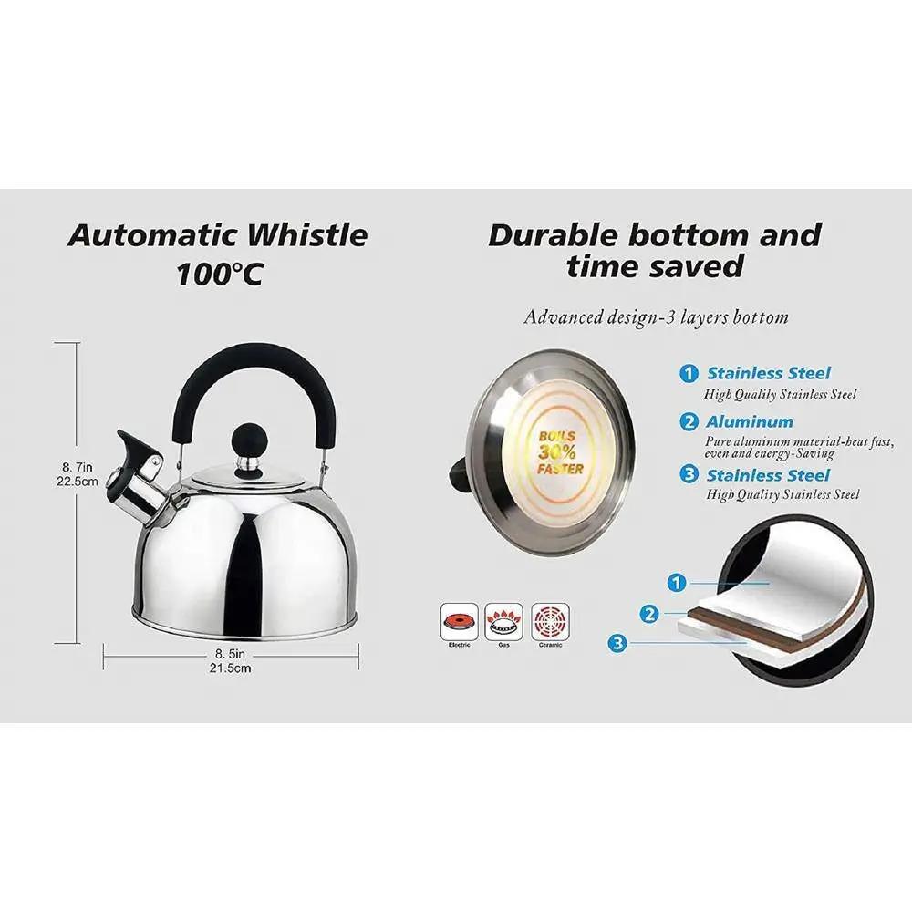 2.5 Quart Stainless Steel Whistling Teapot Kettle with Stay Cool Handle by HomePacific