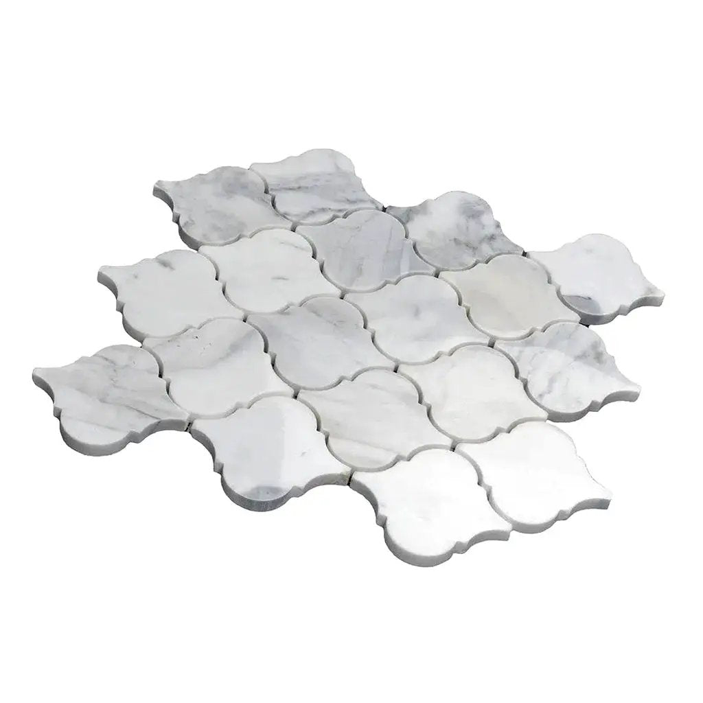 White 11x11 Polished Arabesque Calacatta Marble Mosaic Tile (5 pack, 5.35 sq ft/case) by Apollo Tile