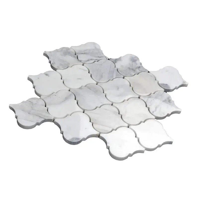 White 11x11 Polished Arabesque Calacatta Marble Mosaic Tile (5 pack, 5.35 sq ft/case) by Apollo Tile