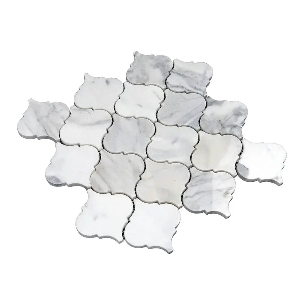 White 11x11 Polished Arabesque Calacatta Marble Mosaic Tile (5 pack, 5.35 sq ft/case) by Apollo Tile