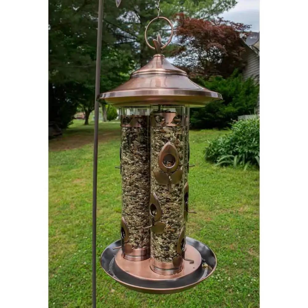 Large Copper Bird Feeder with 3 Tubes and 9 Feeding Ports by HomePacific
