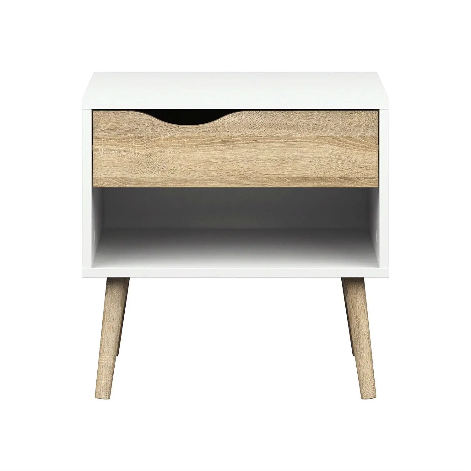Modern Mid Century Style End Table Nightstand in White & Oak Finish by HomePacific
