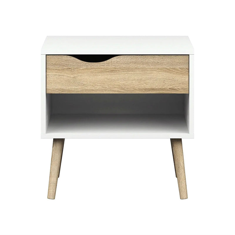 Modern Mid Century Style End Table Nightstand in White & Oak Finish by HomePacific