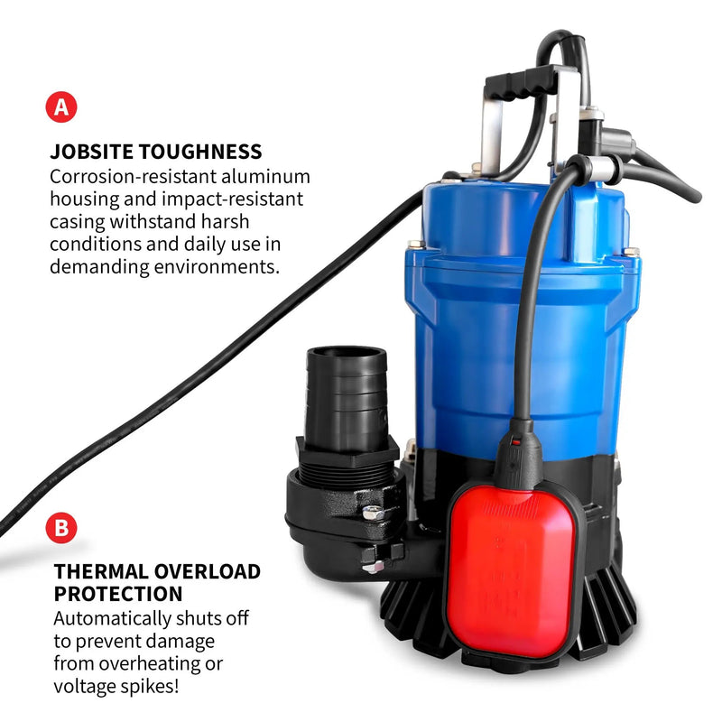 Tomahawk 1/2 HP Submersible Trash Pump, 66 GPM / 3960 GPH, 400W 2" Discharge for Dewatering Flooded Basements, Pools, Irrigation by Tomahawk Power