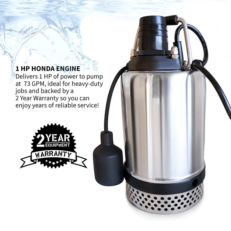 Tomahawk 1 HP Submersible Trash Pump, 73 GPM / 4380 GPH, 750W with Automatic Float Switch Top-Outlet for Flooded Basements, Pools, and Construction Sites by Tomahawk Power