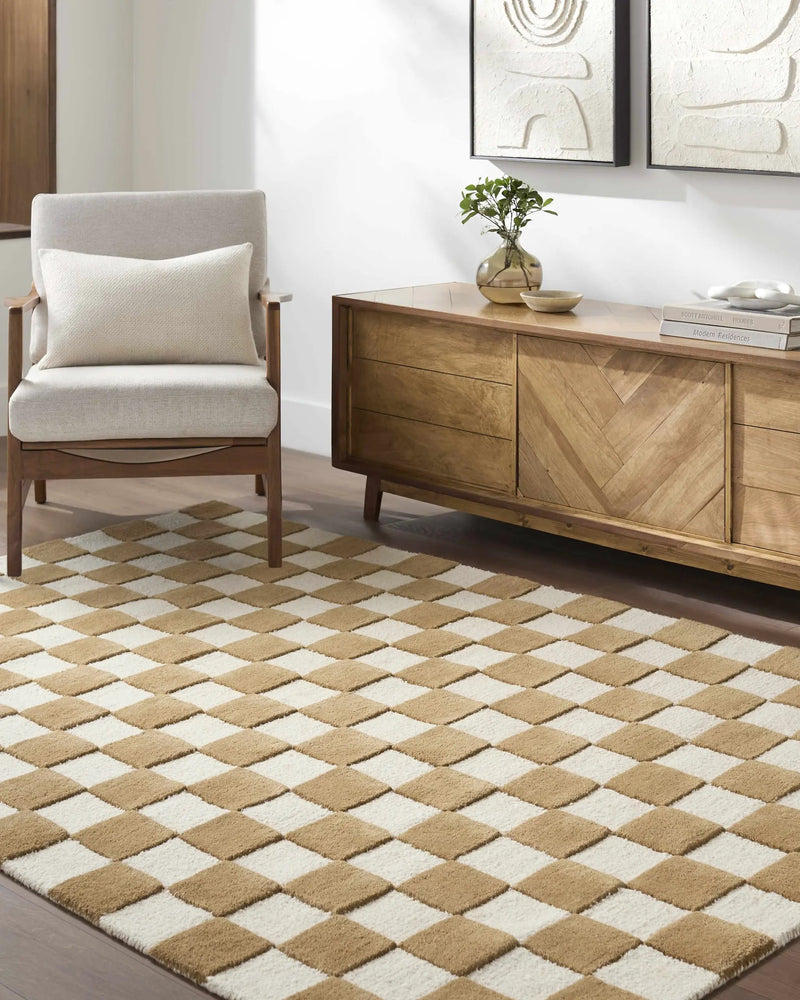 Timin Camel Checkered Area Rug - Clearance by Boutique Rugs