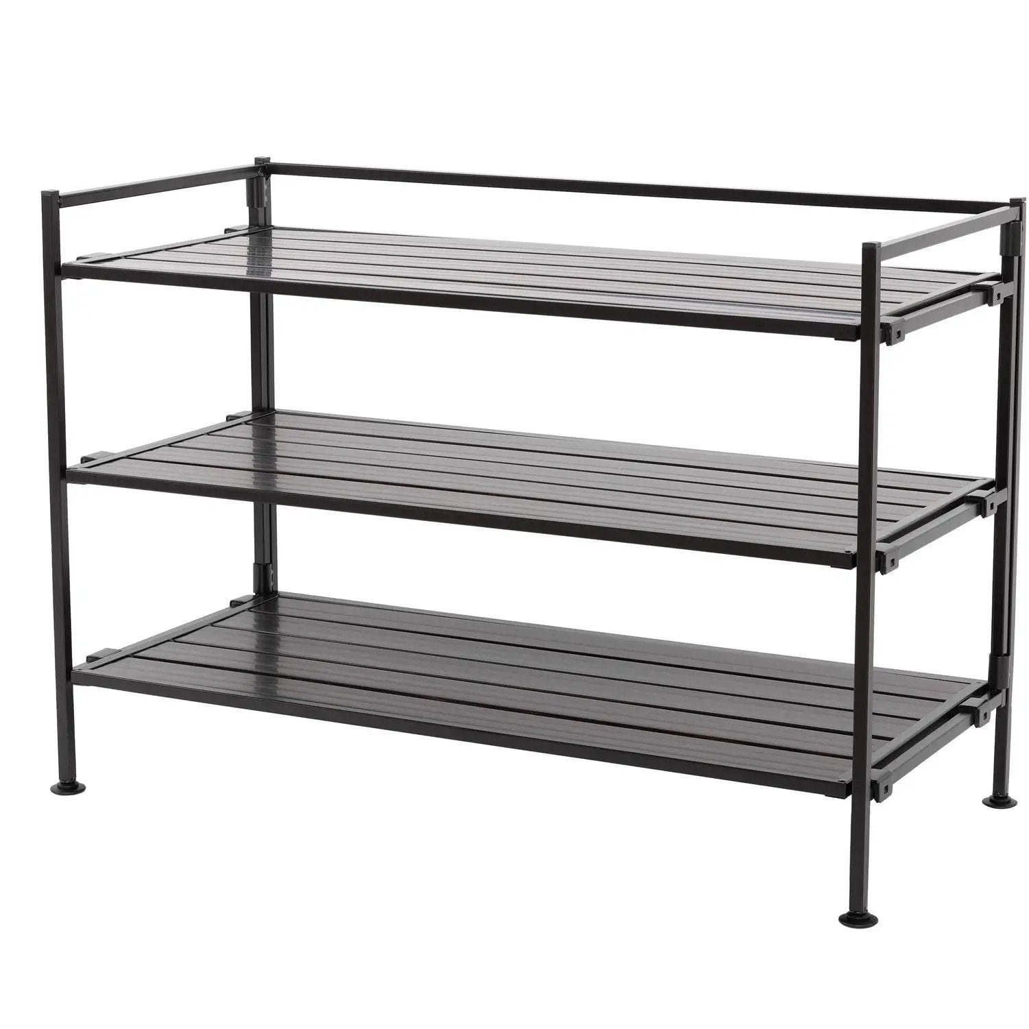 3-Tier Metal Espresso Brown Woodgrain Resin Foldable Stackable Shoe Rack by HomePacific