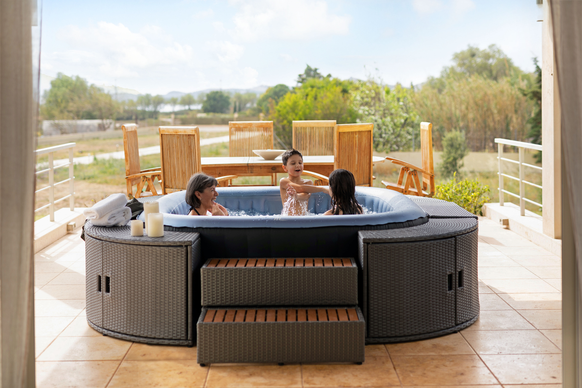 MSPA | TEKAPO | Comfort Series | Inflatable Hot Tub & Spa | Metallic Blue | Upto 6 Person, installed in a room