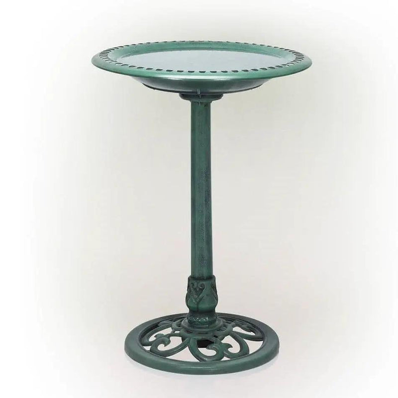Outdoor Garden Bird Bath Bowl with Stand in Green Bronze Finish by HomePacific