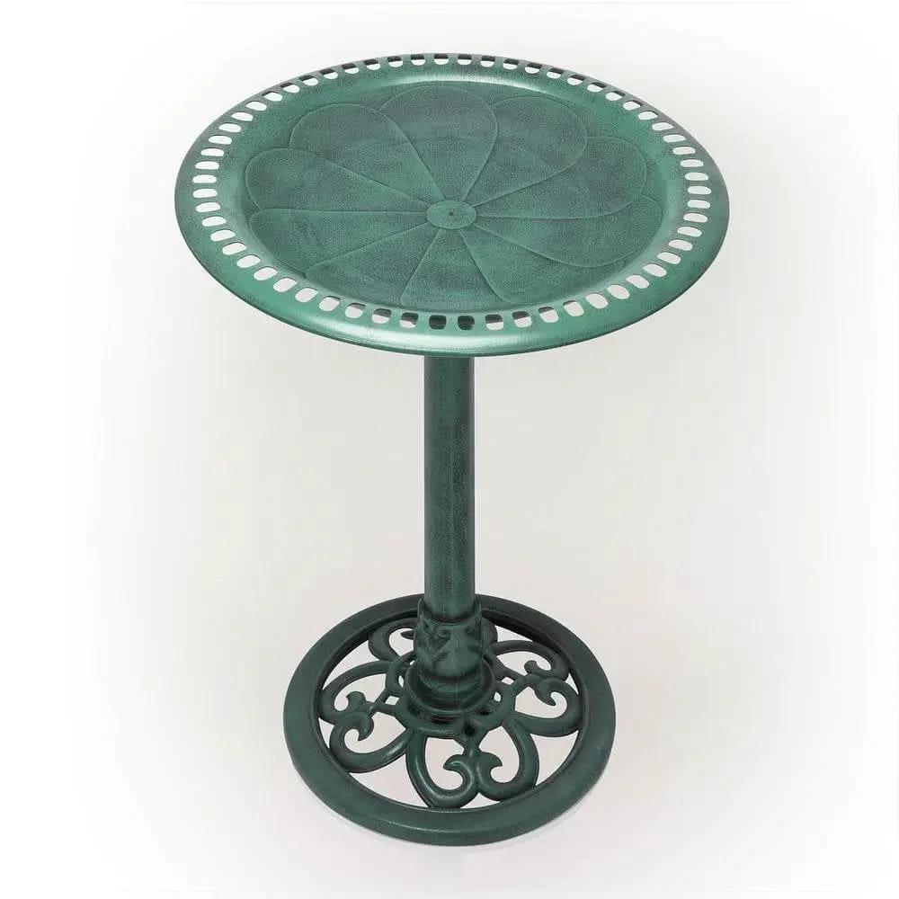 Outdoor Garden Bird Bath Bowl with Stand in Green Bronze Finish by HomePacific