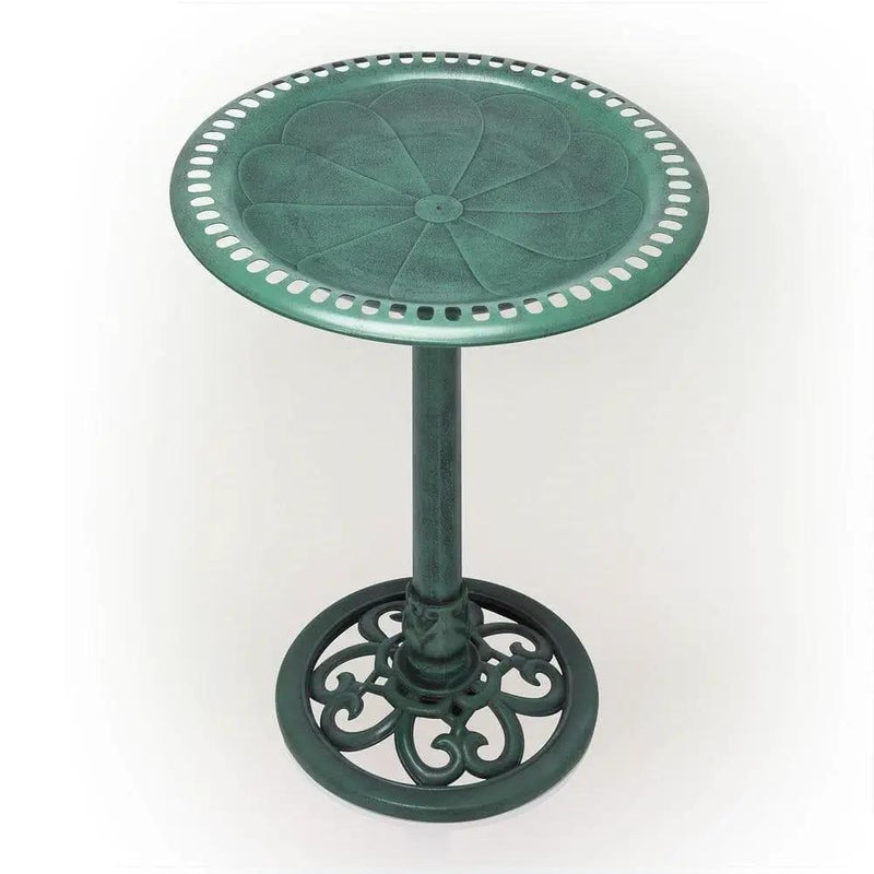 Outdoor Garden Bird Bath Bowl with Stand in Green Bronze Finish by HomePacific