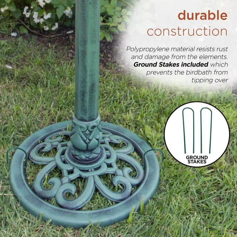Outdoor Garden Bird Bath Bowl with Stand in Green Bronze Finish by HomePacific