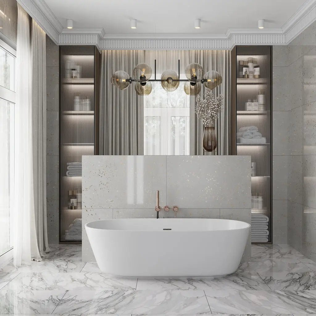 Warm Gray with Gold Flecks 24x48 Polished Square Porcelain Large Format Tile (2 pack, 15.49 sq ft/case) by Apollo Tile