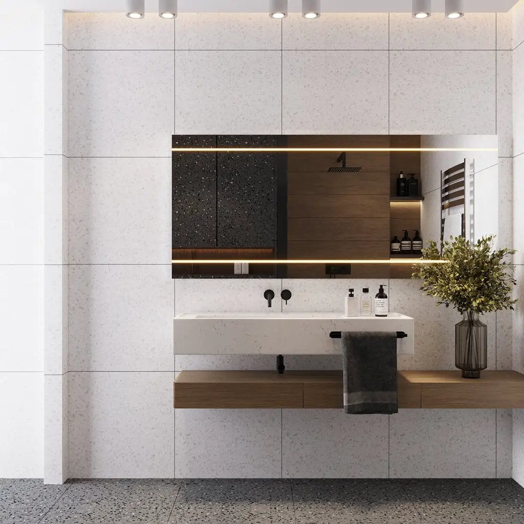 Bright White with Gray Flecks 24x24 Matte Square Porcelain Large Format Tile (4 pack, 15.93 sq ft/case) by Apollo Tile