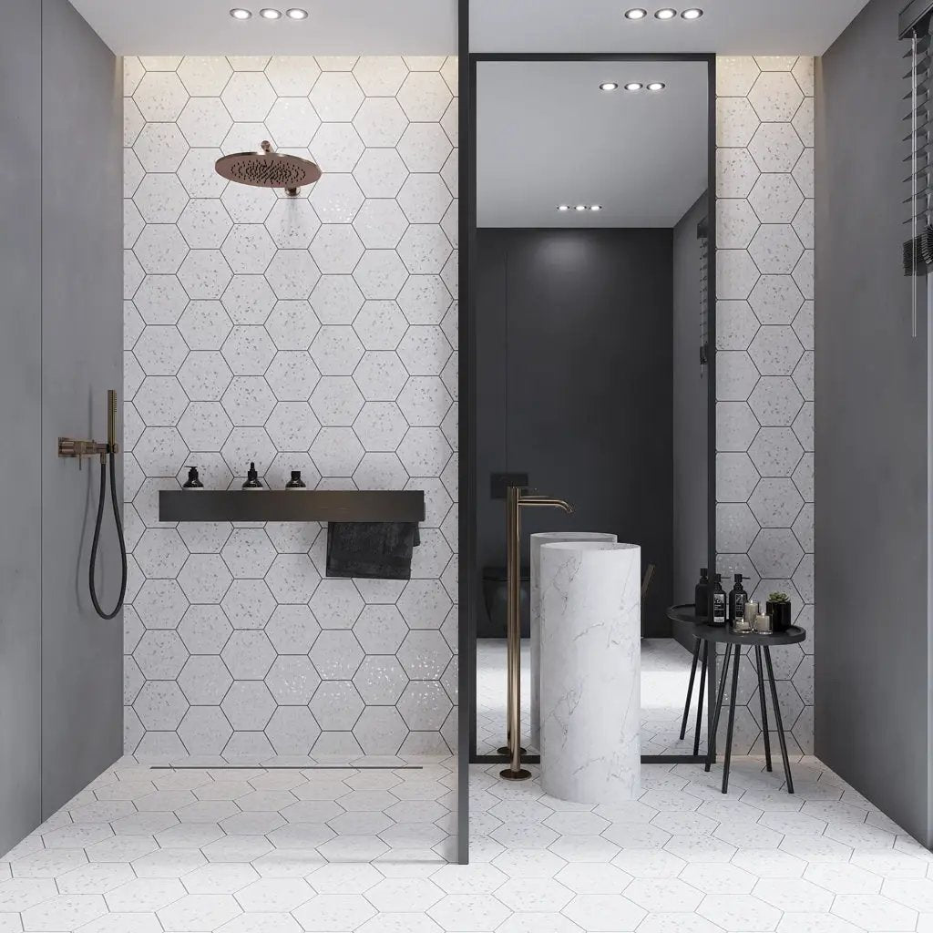White 8x9 Matte Hexagon Porcelain Tile (25 pack, 9.93 sq ft/case) by Apollo Tile