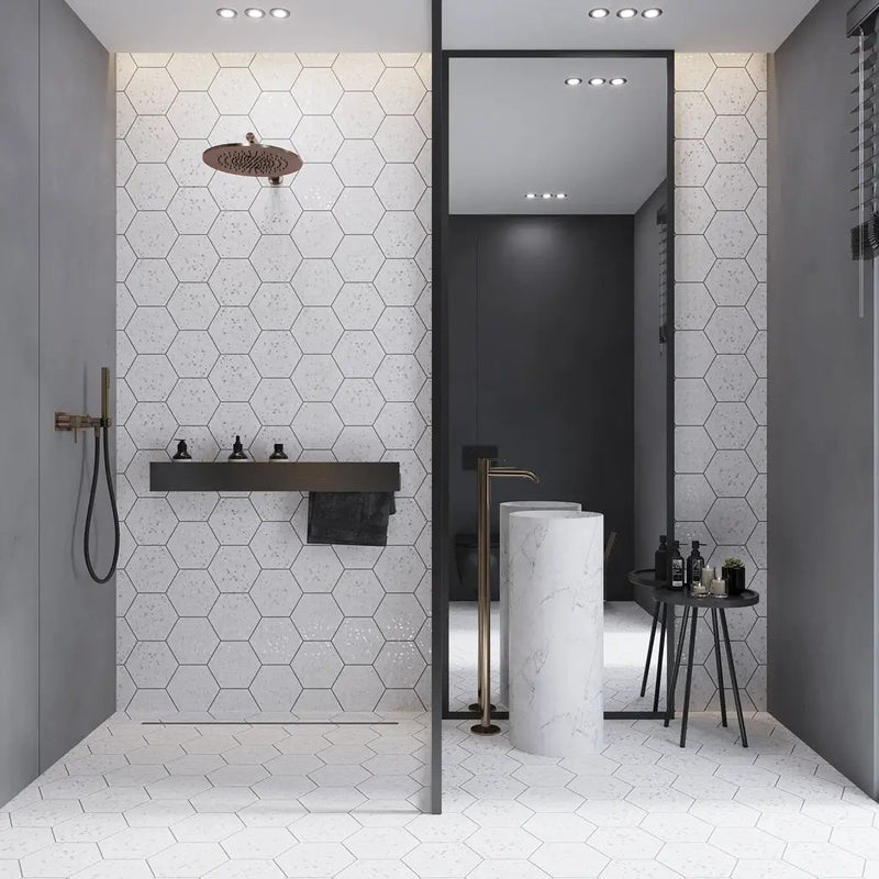 White 8x9 Matte Hexagon Porcelain Tile (25 pack, 9.93 sq ft/case) by Apollo Tile
