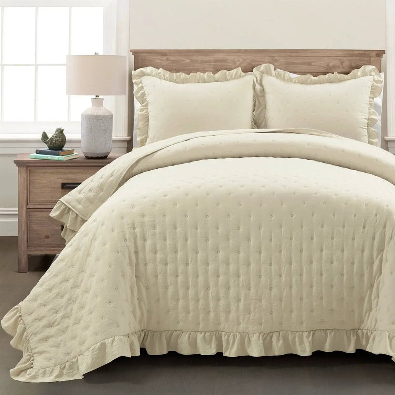 Full/Queen Lightweight Yellow Ruffle Reversible Oversized 3 Piece Quilt Set by HomePacific