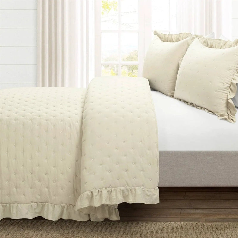 Full/Queen Lightweight Yellow Ruffle Reversible Oversized 3 Piece Quilt Set by HomePacific