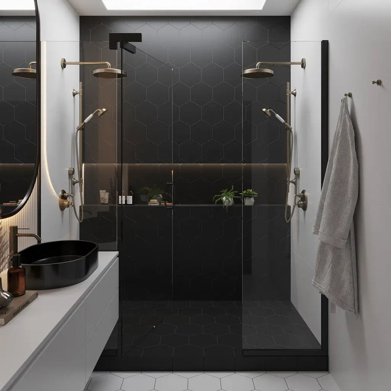 Metal Black 8x9 Matte Hexagon Porcelain Tile (25 pack, 9.93 sq ft/case) by Apollo Tile