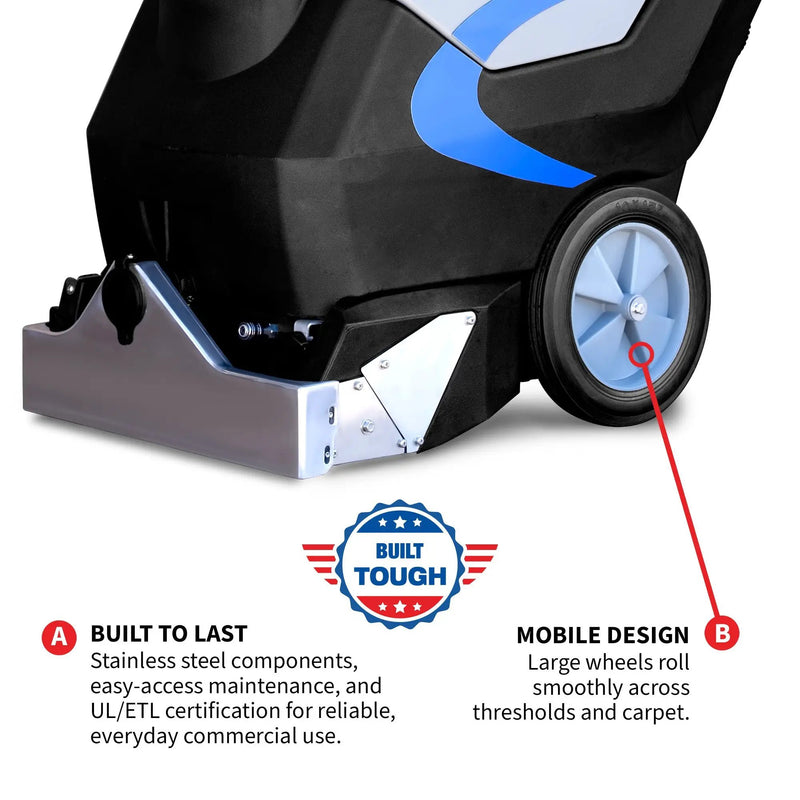 3-in-1 Commercial Carpet Extractor Cleaner, 18” Width, 9 Gallon Dual Tanks, Dual 1000W Motors for Hotels, Offices & Upholstery by Tomahawk Power