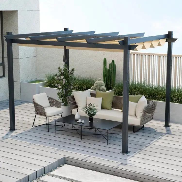 Modern 10 x 12 Ft Outdoor Sturdy Pergola Gazebo with Retractable Beige Canopy by HomePacific