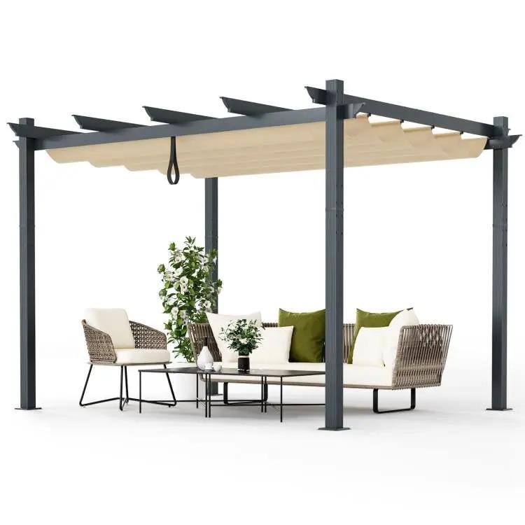Modern 10 x 12 Ft Outdoor Sturdy Pergola Gazebo with Retractable Beige Canopy by HomePacific