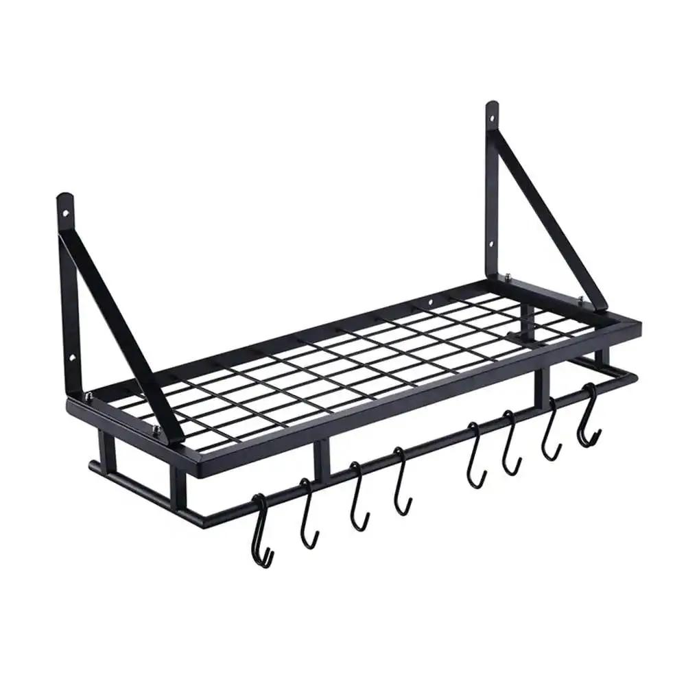 Matte Black Stainless Steel Wall Mounted Pot Rack with 10 Hanging Hooks by HomePacific