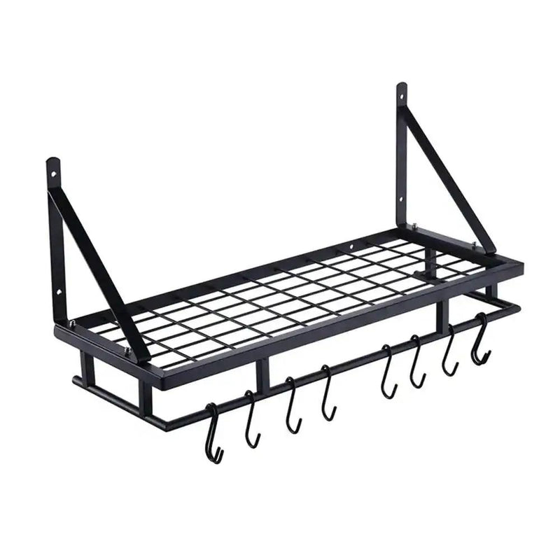 Matte Black Stainless Steel Wall Mounted Pot Rack with 10 Hanging Hooks by HomePacific