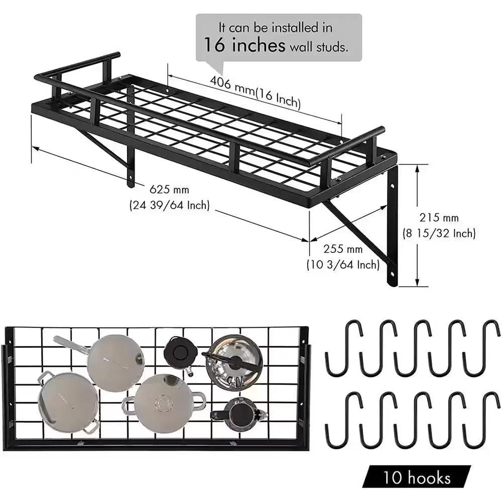 Matte Black Stainless Steel Wall Mounted Pot Rack with 10 Hanging Hooks by HomePacific