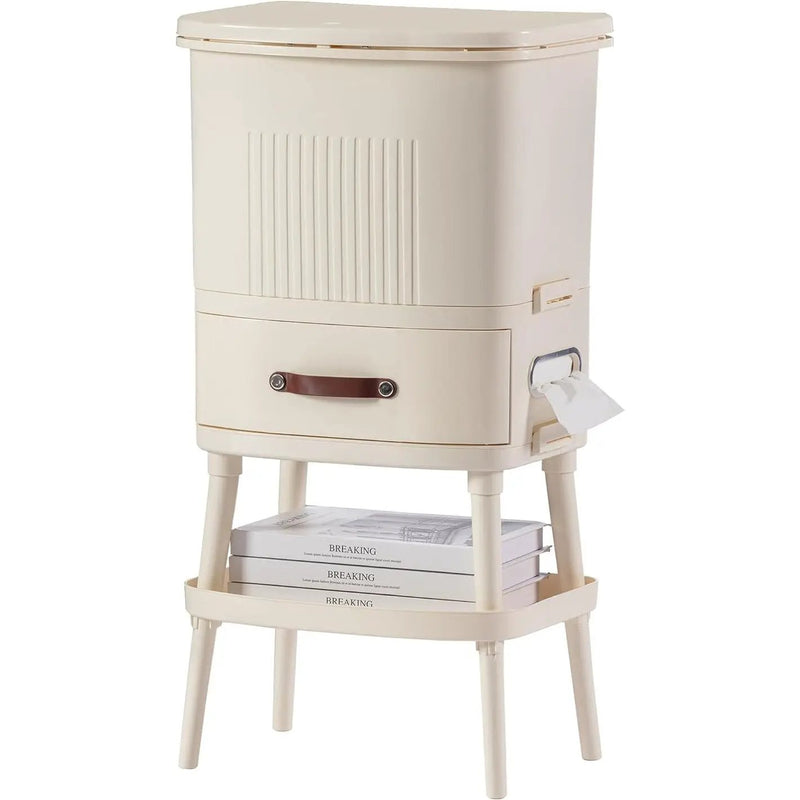 8 Gallon Elevated Trash Kitchen Can with Lid and Storage Shelf in Cream by HomePacific