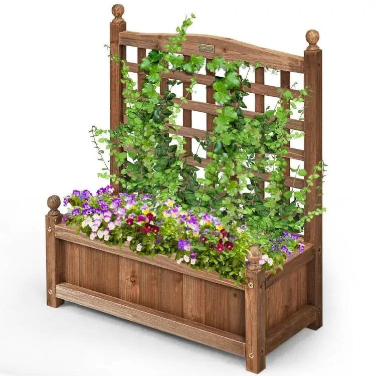 Natural Fir Wood Outdoor Garden Planter Box with 30-inch High Trellis by HomePacific