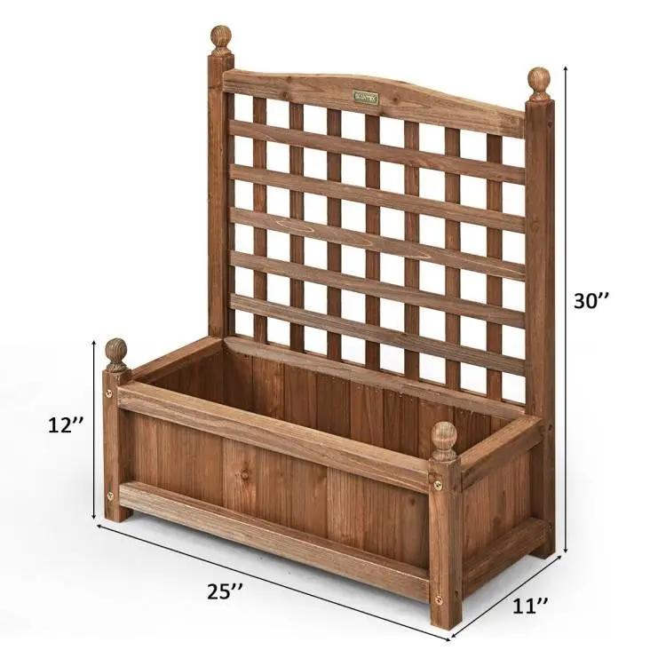 Natural Fir Wood Outdoor Garden Planter Box with 30-inch High Trellis by HomePacific